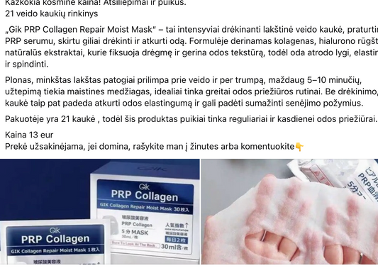 GIK PRP Collagen Repair Moist Mask 21 vnt.